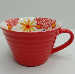 Starbucks Red Ribbed Coffee Mug with Flowers